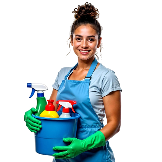woman-holding-bucket-with-bottle-cleaning-supplies 1